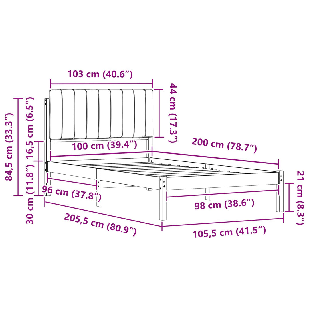 Sengestel med Polstret Hovedgavl Sort 100 x 200 cm