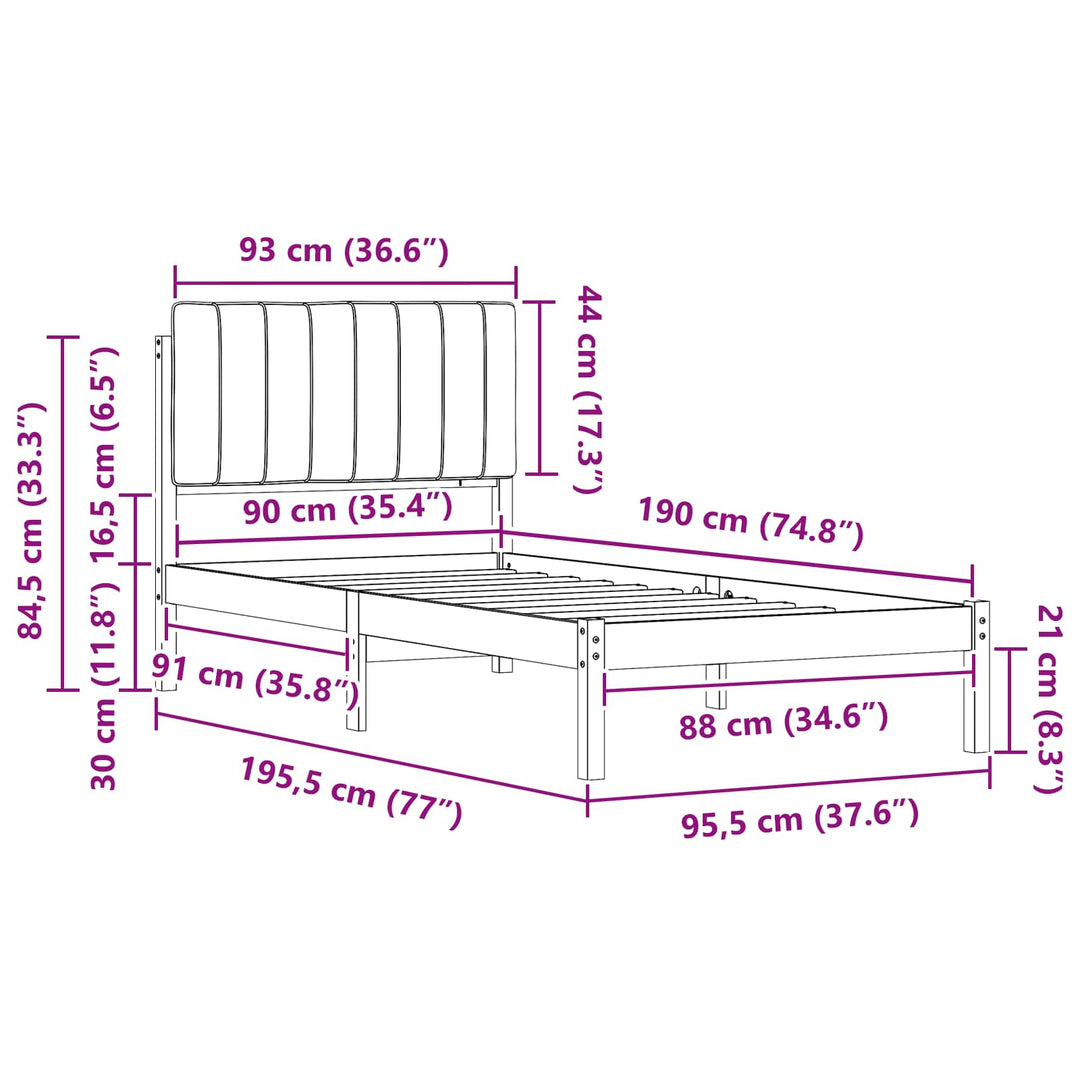 Sengestel med Polstret Hovedgavl Sort 90 x 190 cm