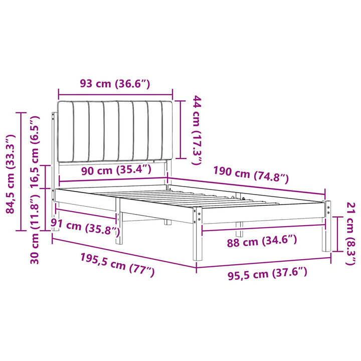 Sengestel med Polstret Hovedgavl Sort 90 x 190 cm