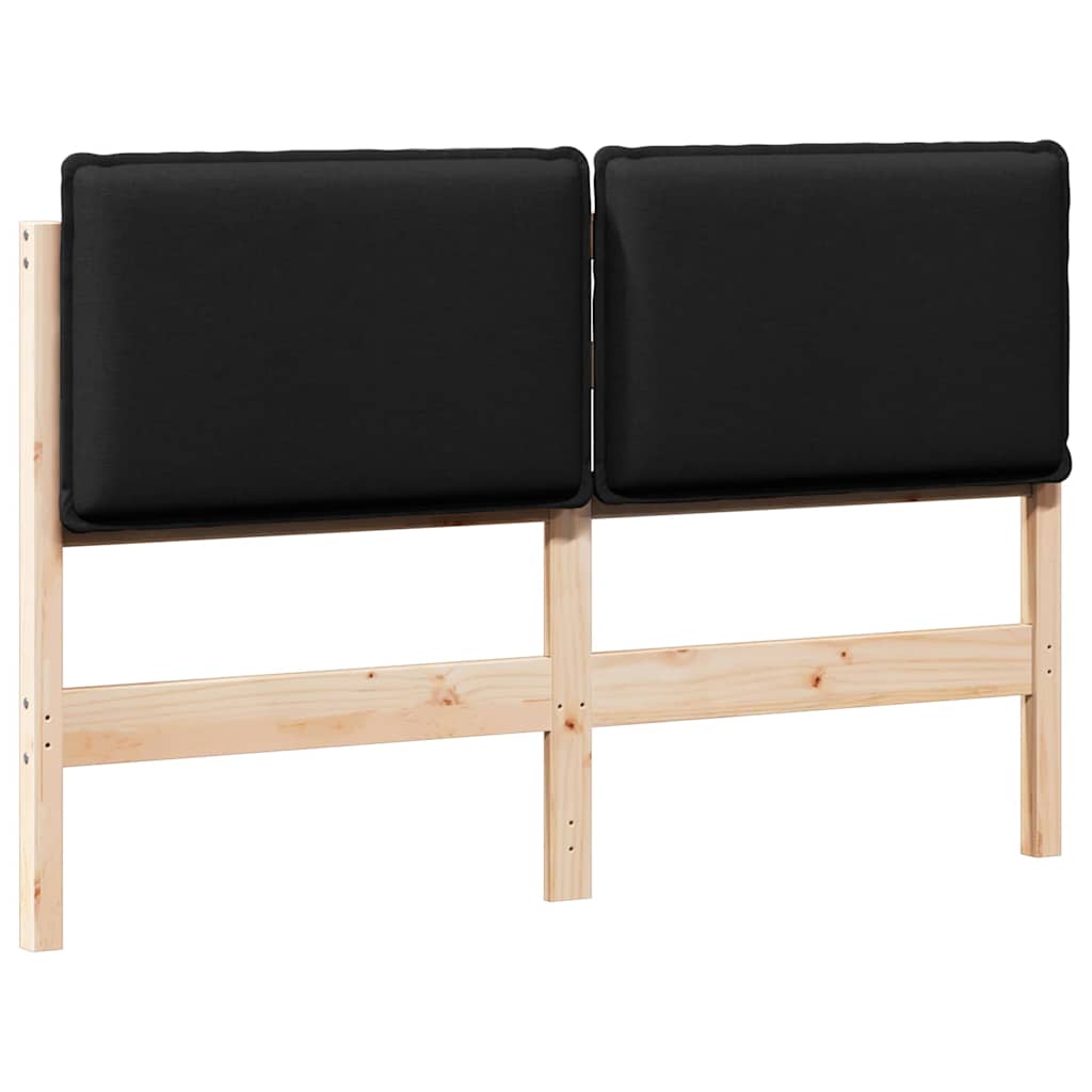 Polstret sengegavl Naturlig og sort 140 cm Massiv fyrretræ