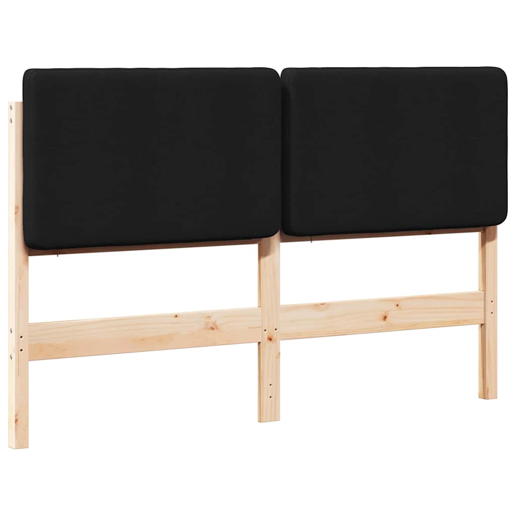 Polstret sengegavl Brun og sort 135 cm Massiv fyrretræ
