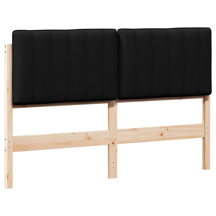 Polstret sengegavl Brun og sort 135 cm Massiv fyrretræ