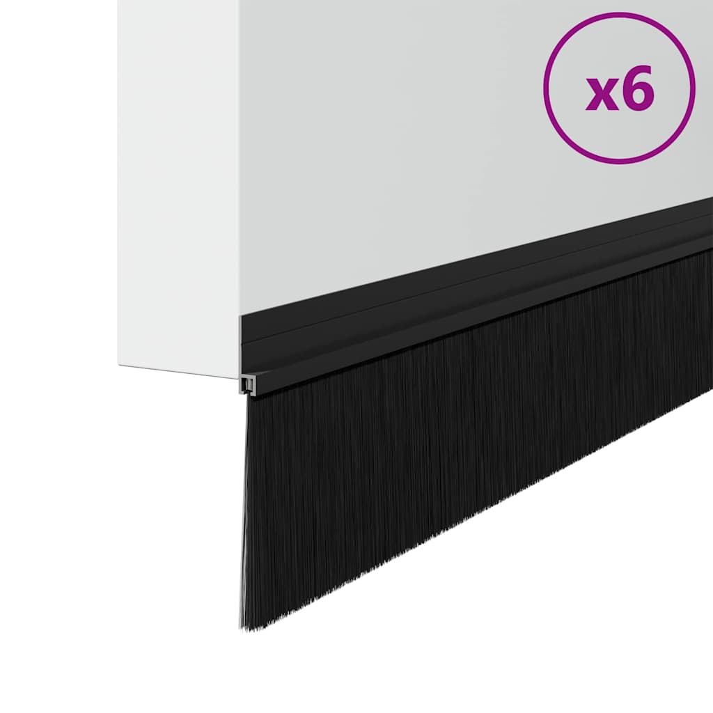 Selvklæbende dørbørstetætninger 6 pcs Sort 100 cm