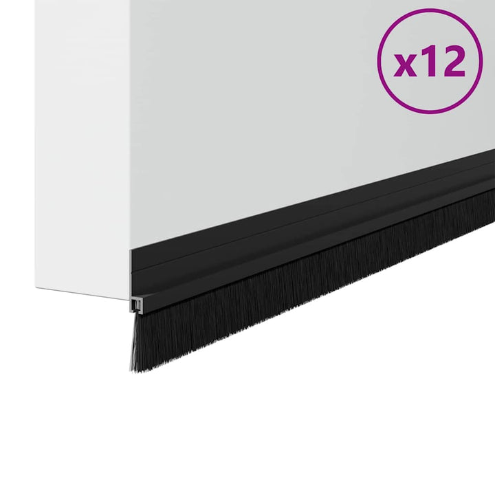 Selvklæbende dørbørstetætninger 12 pcs Sort 100 cm