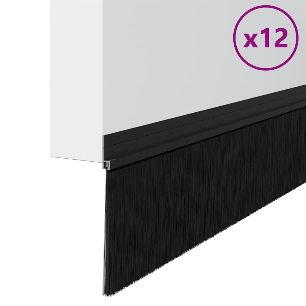 Selvklæbende dørbørstetætninger 12 pcs Sort 100 cm