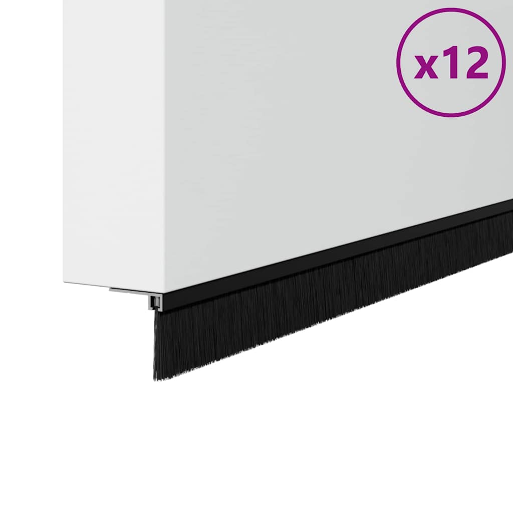 Skruemonterede dørbørste tætninger 12 pcs Sort 100 cm