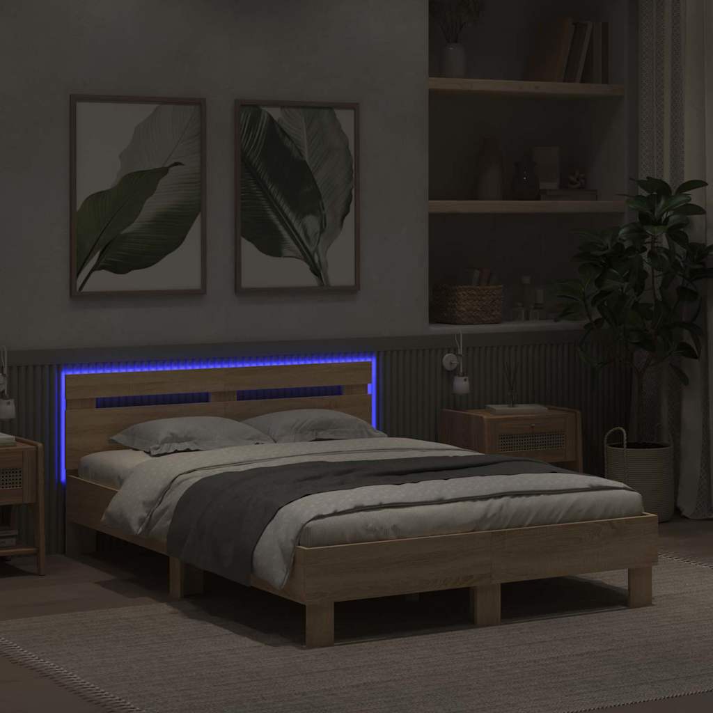 Sengestel med LED Sonoma 137 x 190 cm Konstrueret træ
