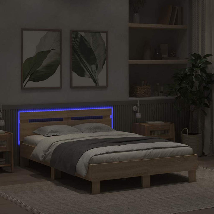 Sengestel med LED Sonoma 137 x 190 cm Konstrueret træ