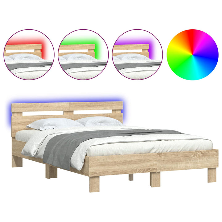 Sengestel med LED Sonoma 137 x 190 cm Konstrueret træ