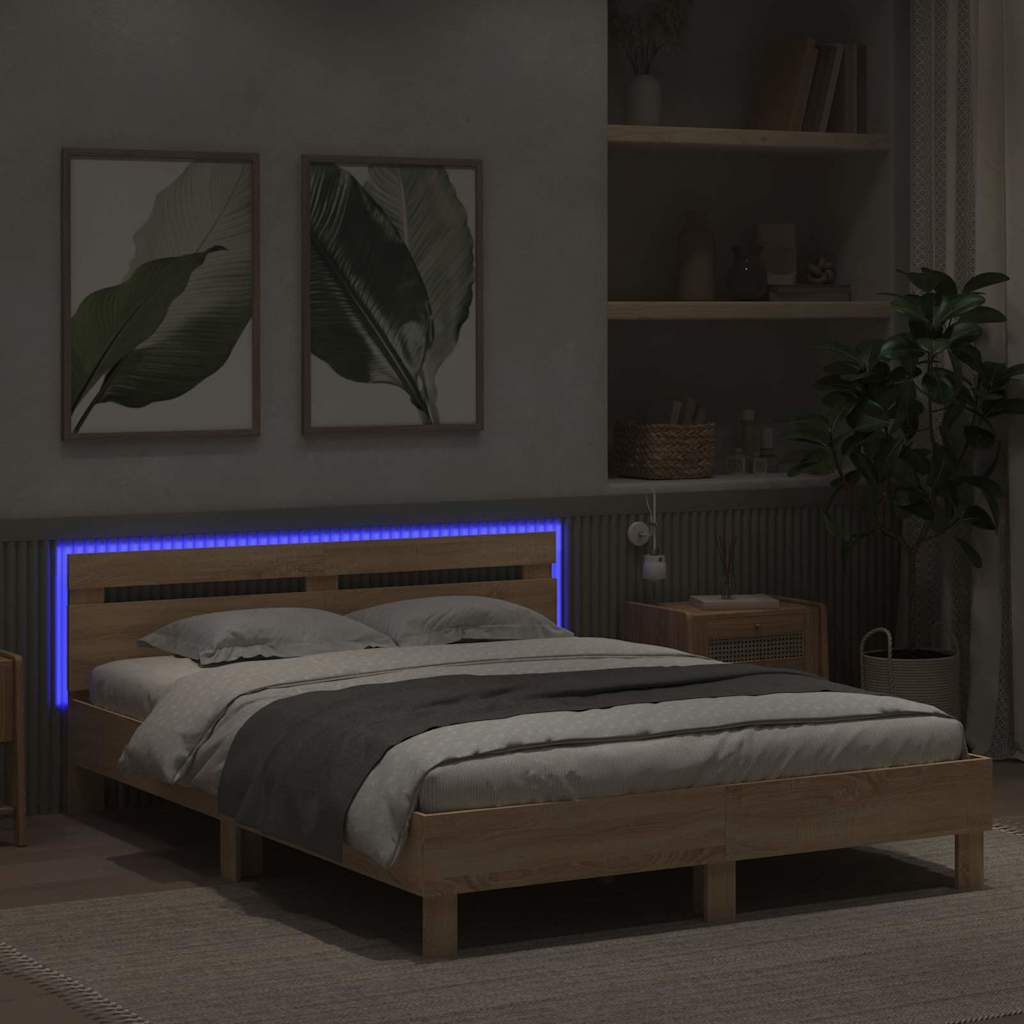 Sengestel med LED Sonoma 152 x 203 cm Konstrueret træ