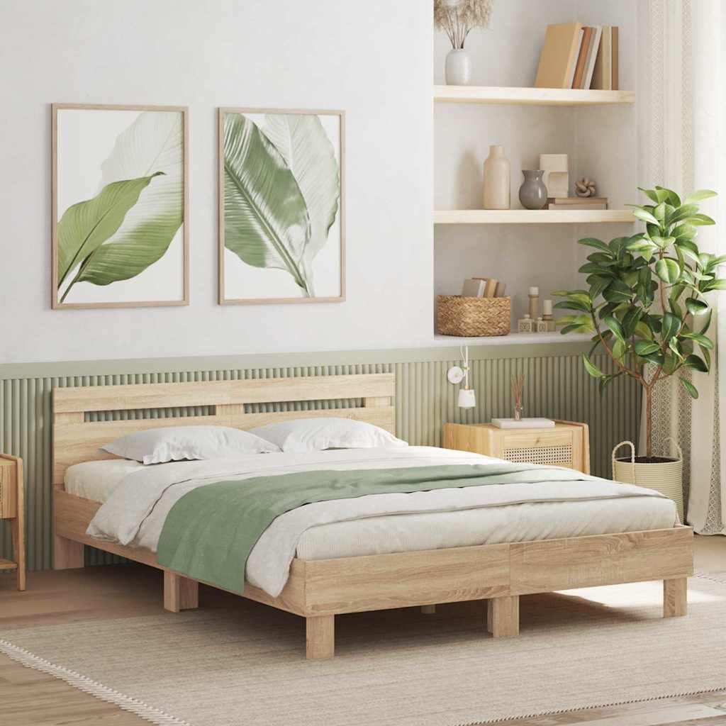 Sengestel med LED Sonoma 152 x 203 cm Konstrueret træ