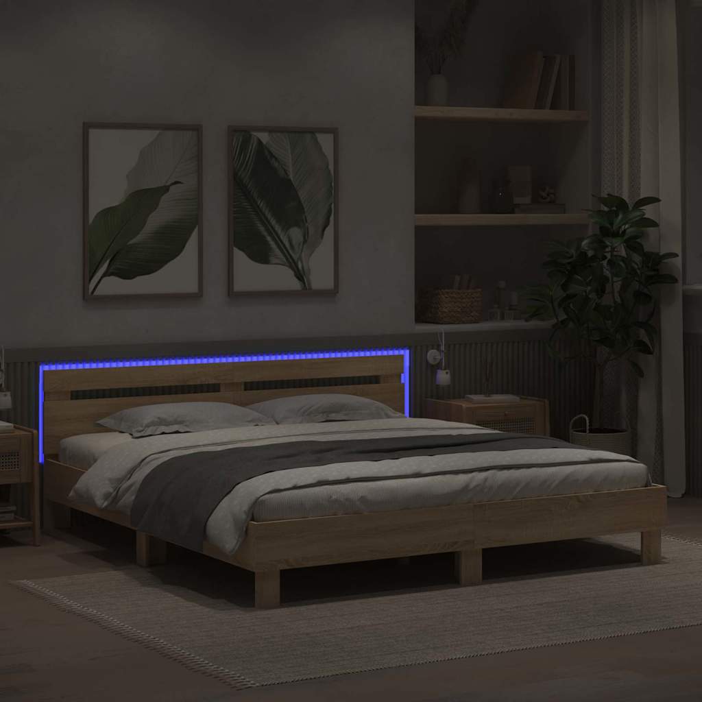 Sengestel med LED Sonoma 193 x 203 cm Konstrueret træ