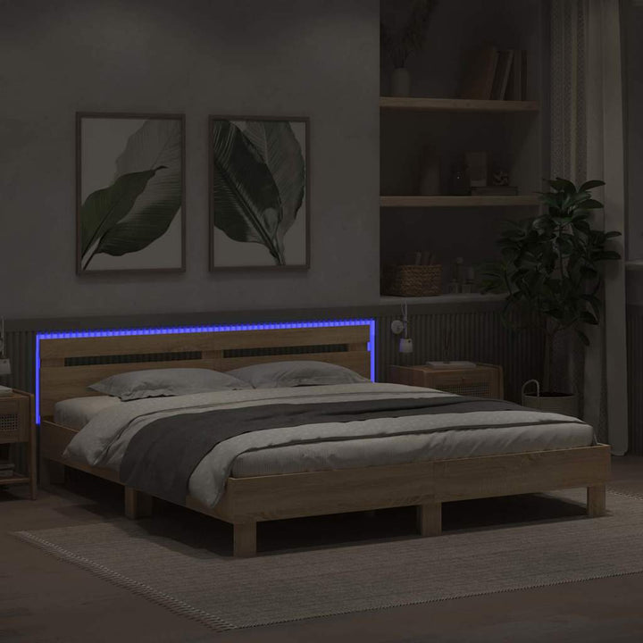Sengestel med LED Sonoma 193 x 203 cm Konstrueret træ