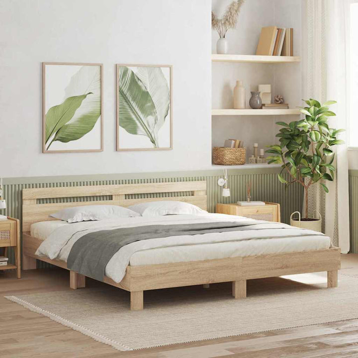 Sengestel med LED Sonoma 193 x 203 cm Konstrueret træ