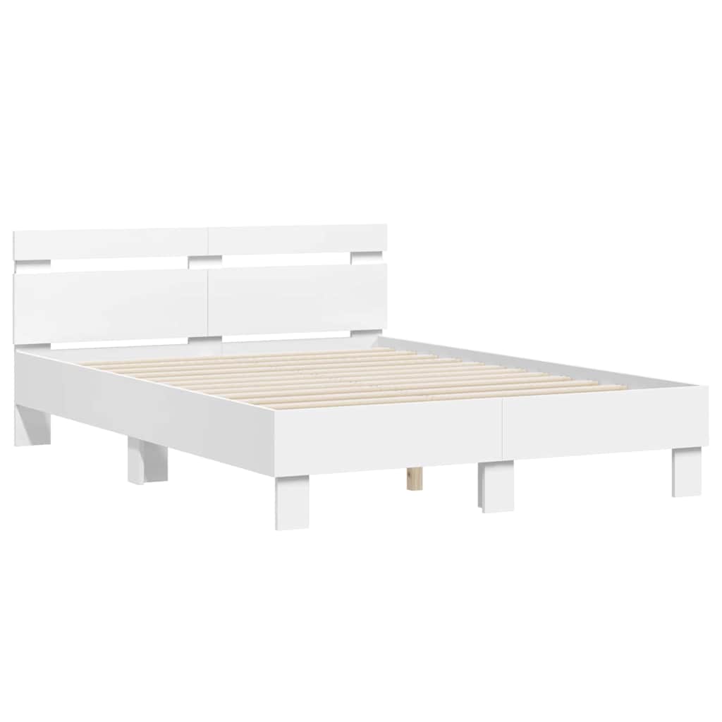 Sengestel med LED Hvid 137 x 190 cm Konstrueret træ