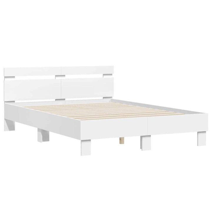 Sengestel med LED Hvid 137 x 190 cm Konstrueret træ