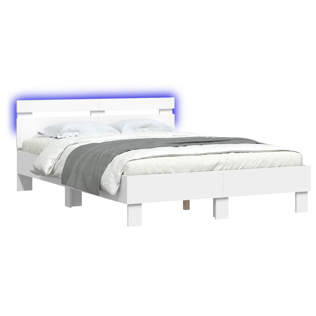 Sengestel med LED-lysstrimler Hvid 137 x 190 cm Konstrueret træ