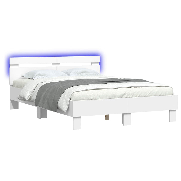 Sengestel med LED-lysstrimler Hvid 137 x 190 cm Konstrueret træ