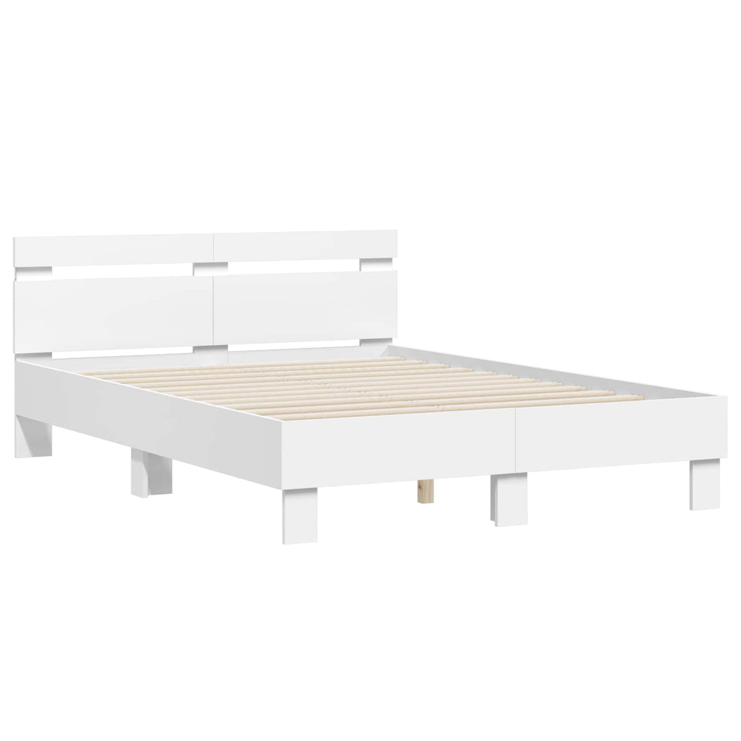 Sengestel med LED-lysstrimler Hvid 137 x 190 cm Konstrueret træ