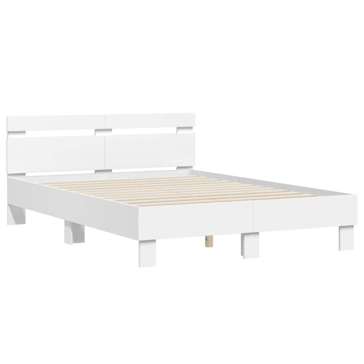 Sengestel med LED-lysstrimler Hvid 137 x 190 cm Konstrueret træ