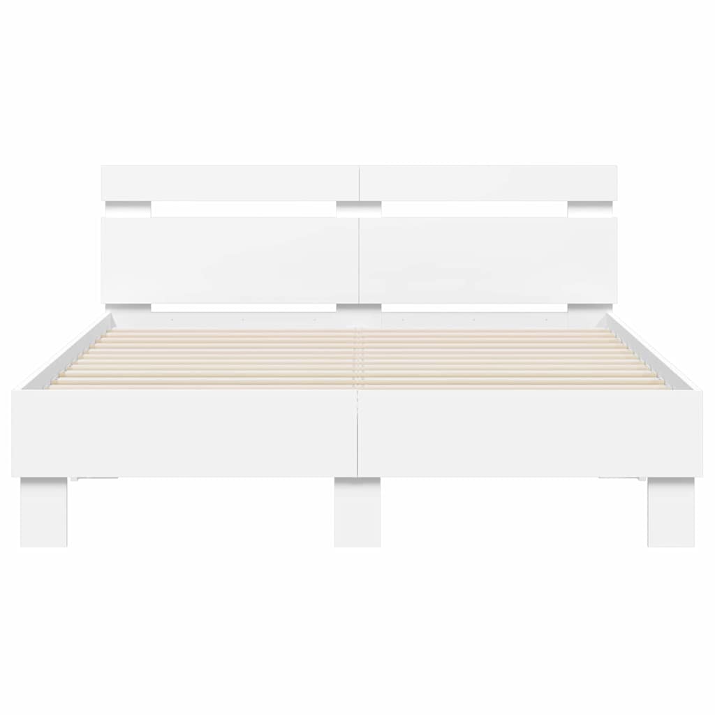 Sengestel med LED Hvid 137 x 190 cm Konstrueret træ