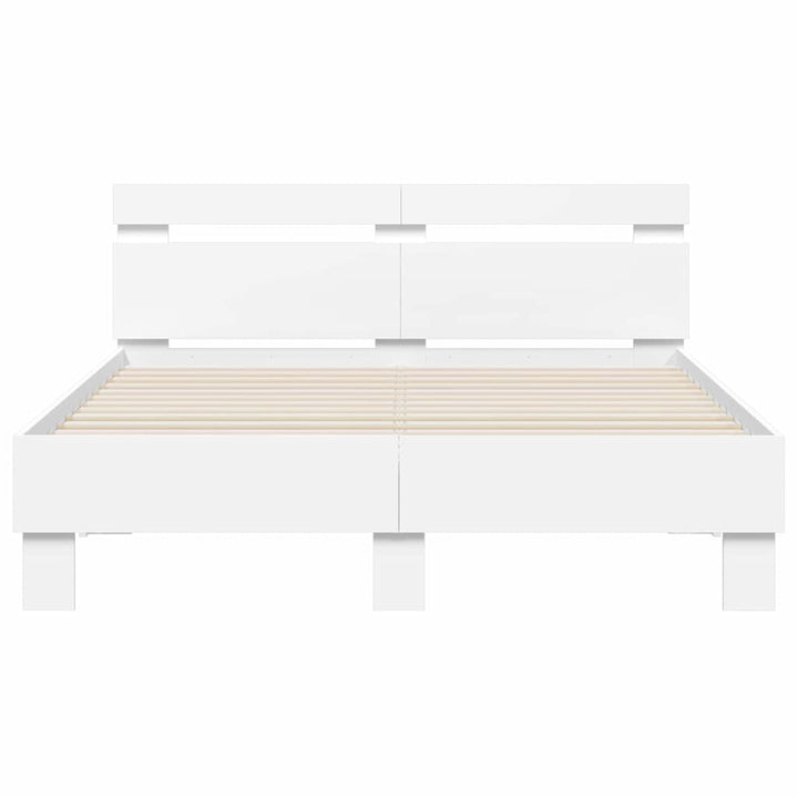Sengestel med LED Hvid 137 x 190 cm Konstrueret træ
