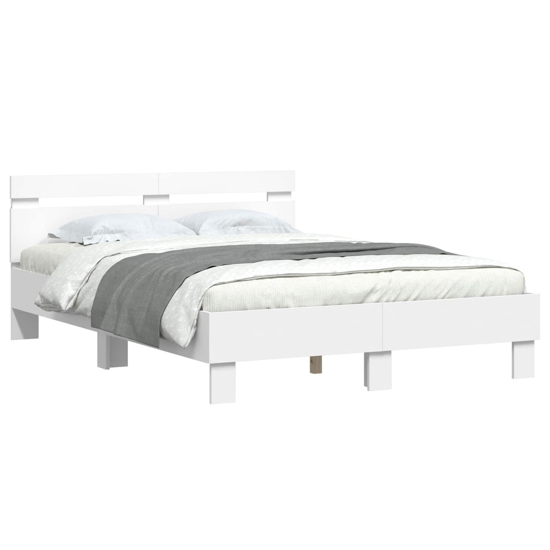Sengestel med LED-lysstrimler Hvid 137 x 190 cm Konstrueret træ