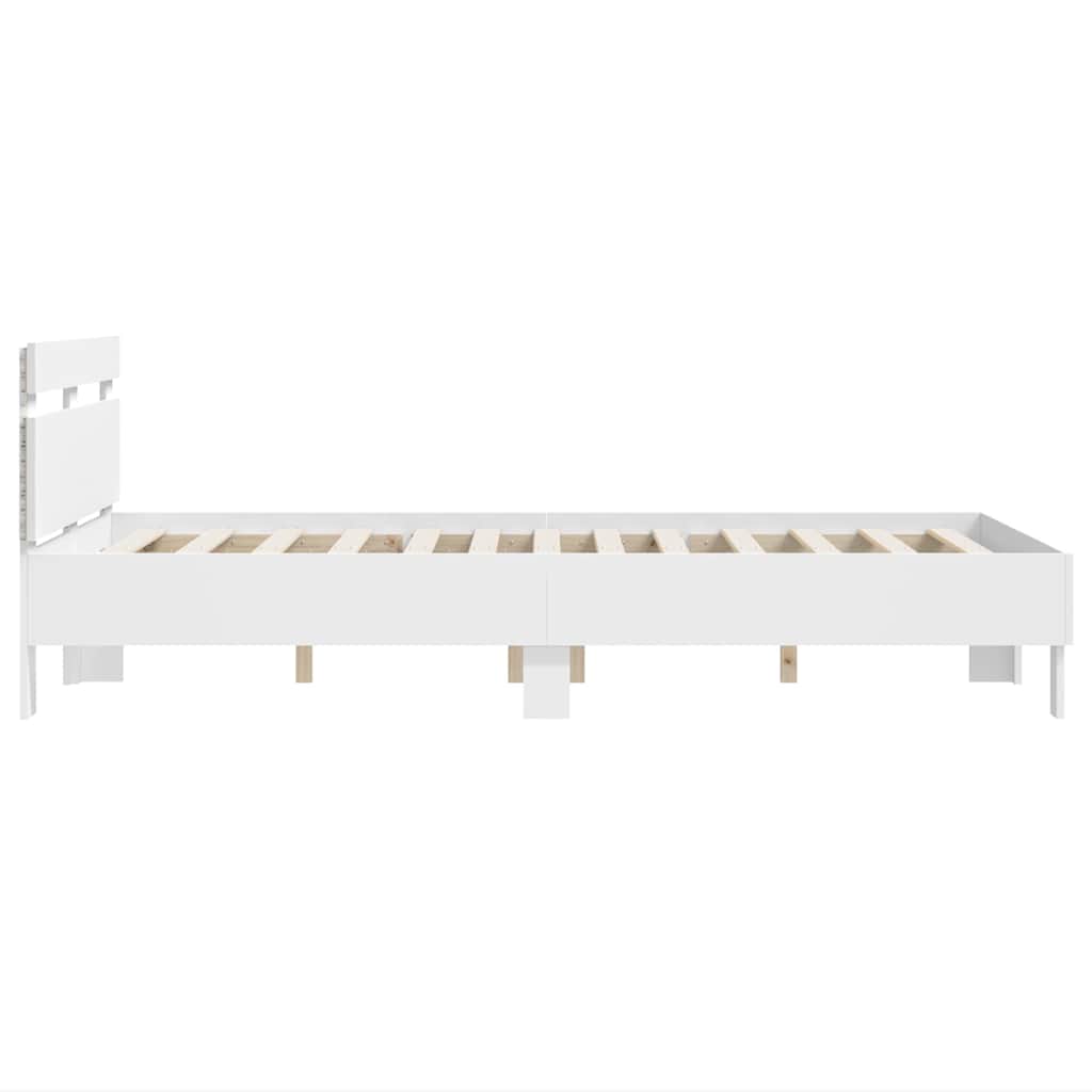 Sengestel med LED Hvid 137 x 190 cm Konstrueret træ