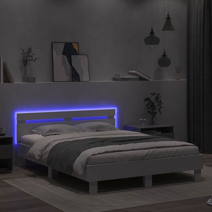 Sengestel med LED Hvid 152 x 203 cm Konstrueret træ