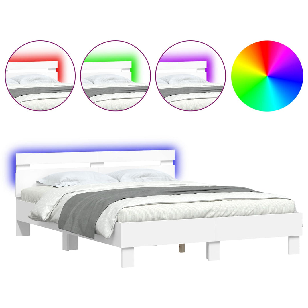 Sengestel med LED Hvid 152 x 203 cm Konstrueret træ