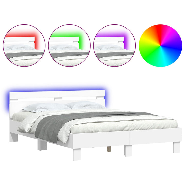 Sengestel med LED Hvid 152 x 203 cm Konstrueret træ