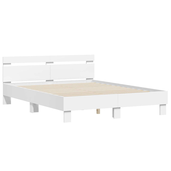 Sengestel med LED Hvid 152 x 203 cm Konstrueret træ