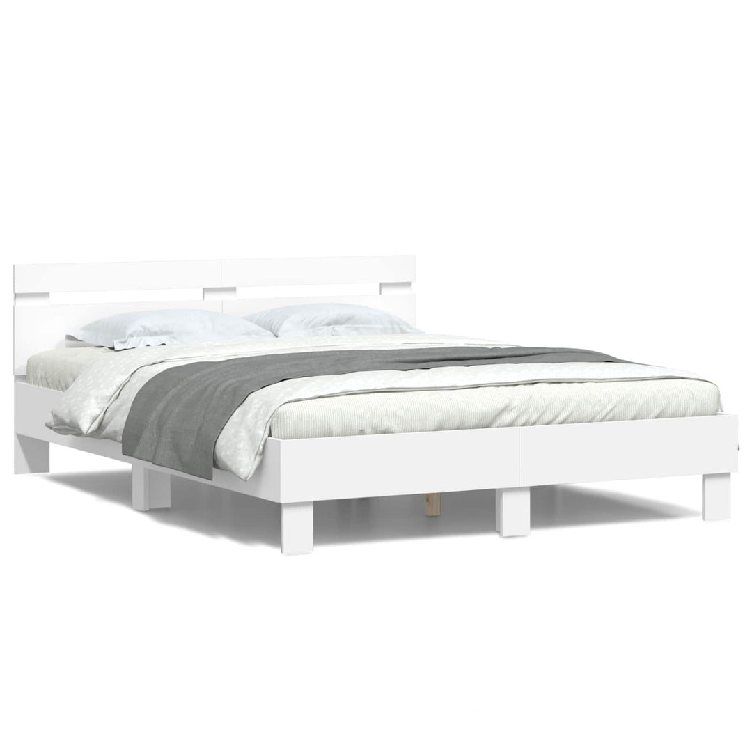 Sengestel med LED Hvid 152 x 203 cm Konstrueret træ