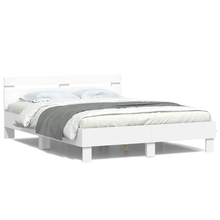 Sengestel med LED Hvid 152 x 203 cm Konstrueret træ