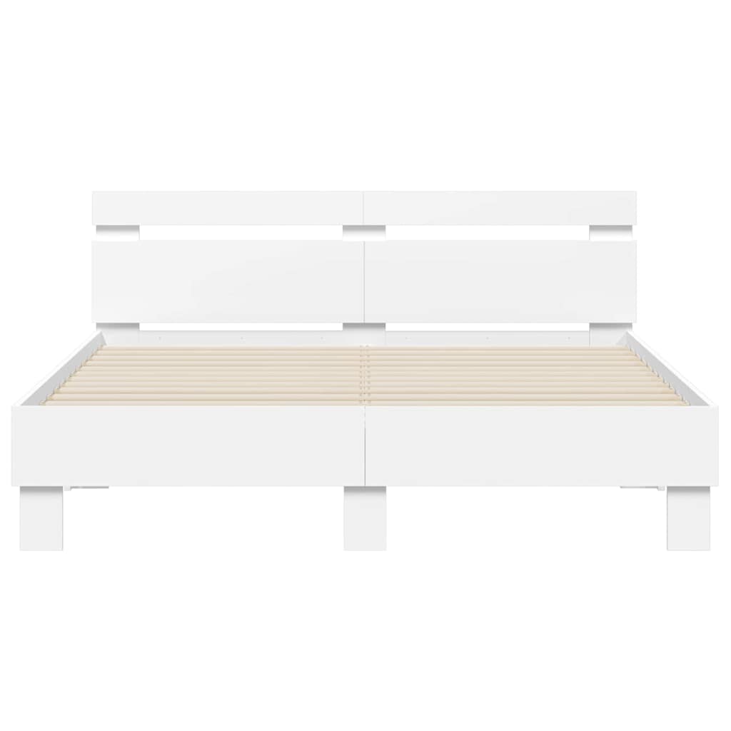 Sengestel med LED Hvid 152 x 203 cm Konstrueret træ