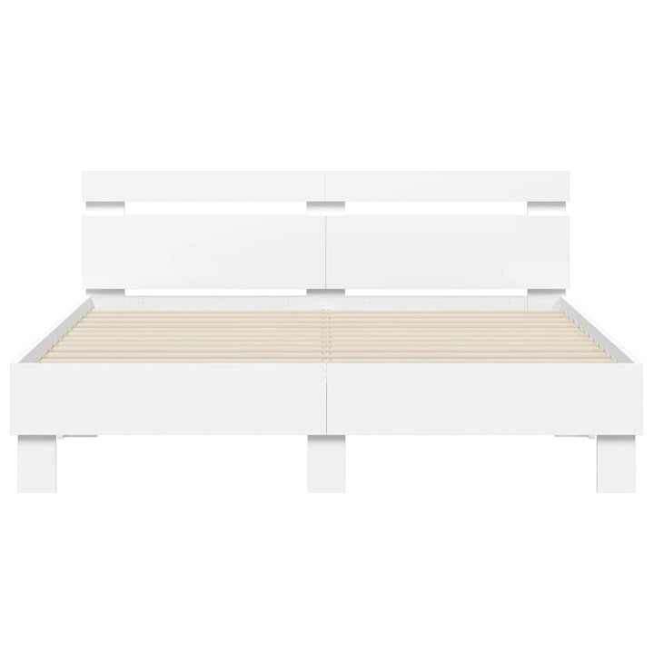 Sengestel med LED Hvid 152 x 203 cm Konstrueret træ