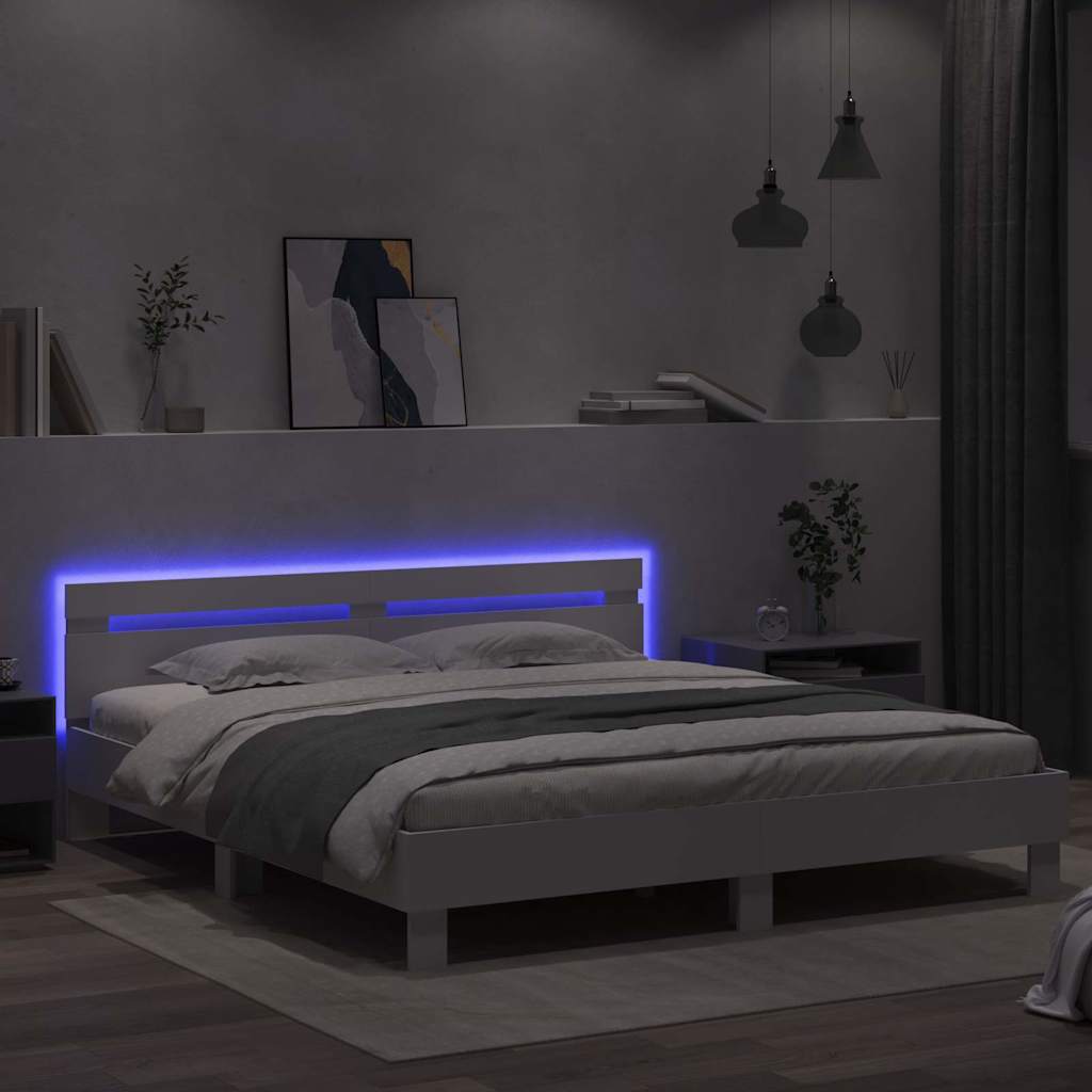 Sengestel med LED Hvid 193 x 203 cm Konstrueret træ