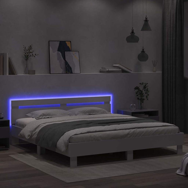 Sengestel med LED Hvid 193 x 203 cm Konstrueret træ