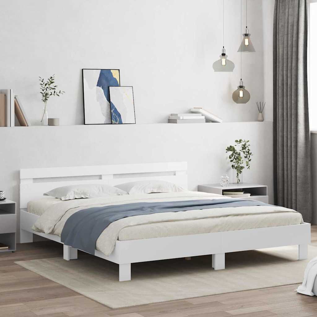 Sengestel med LED Hvid 193 x 203 cm Konstrueret træ
