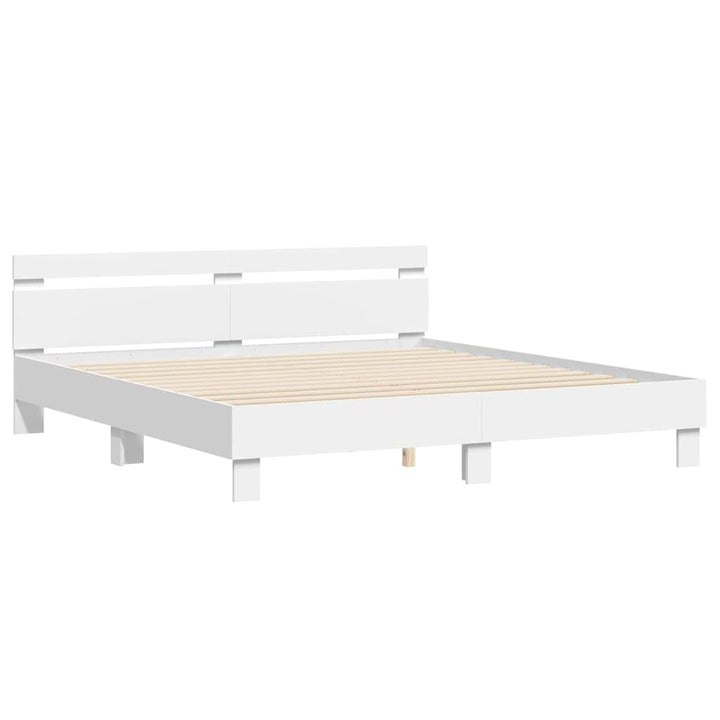 Sengestel med LED Hvid 193 x 203 cm Konstrueret træ