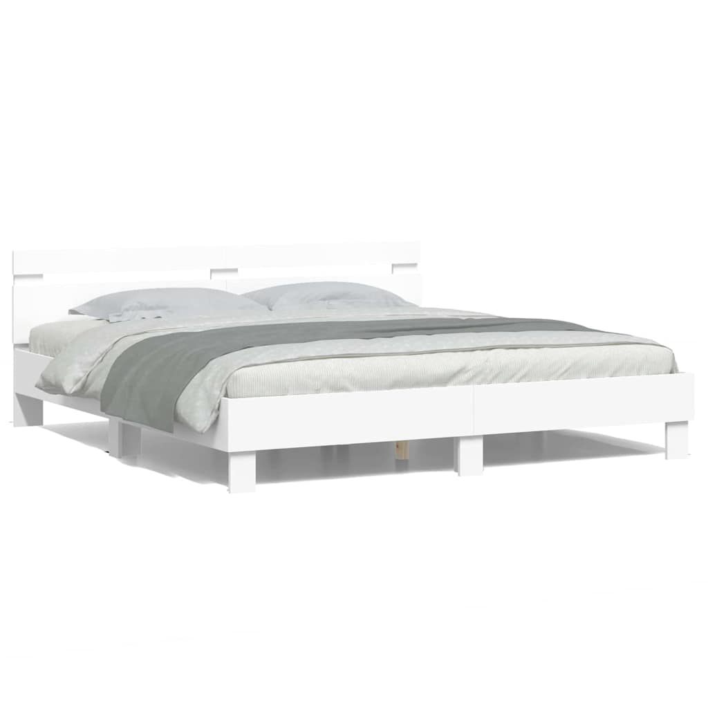 Sengestel med LED Hvid 193 x 203 cm Konstrueret træ