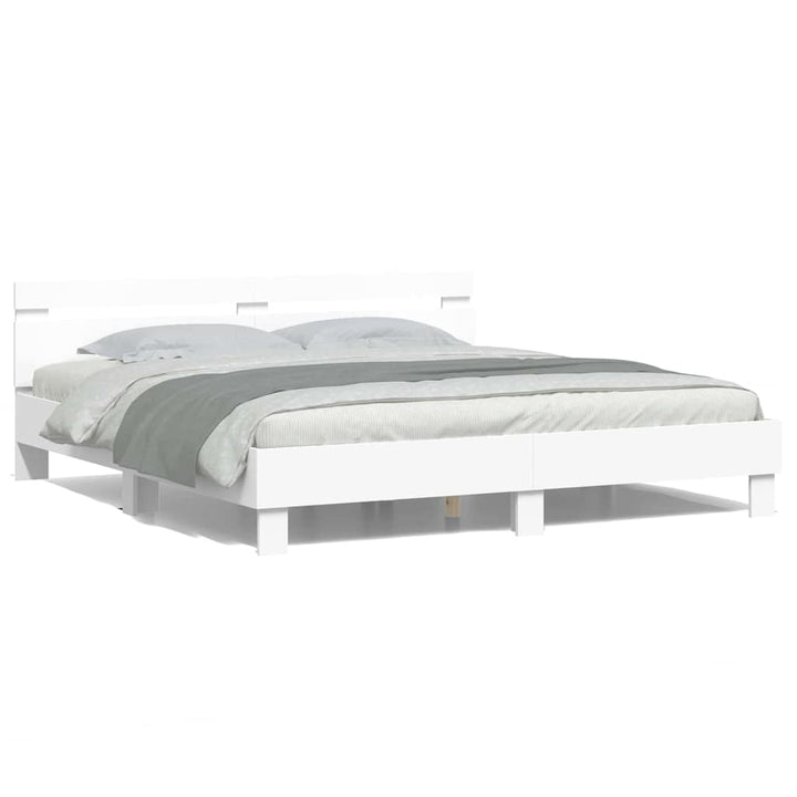 Sengestel med LED Hvid 193 x 203 cm Konstrueret træ