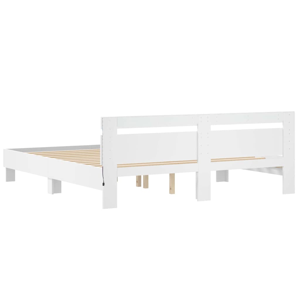 Sengestel med LED Hvid 193 x 203 cm Konstrueret træ