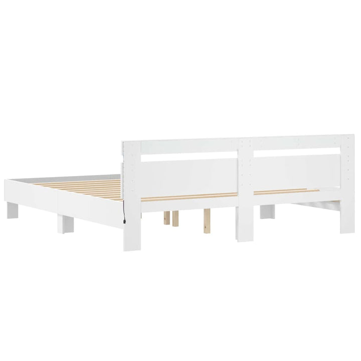 Sengestel med LED Hvid 193 x 203 cm Konstrueret træ