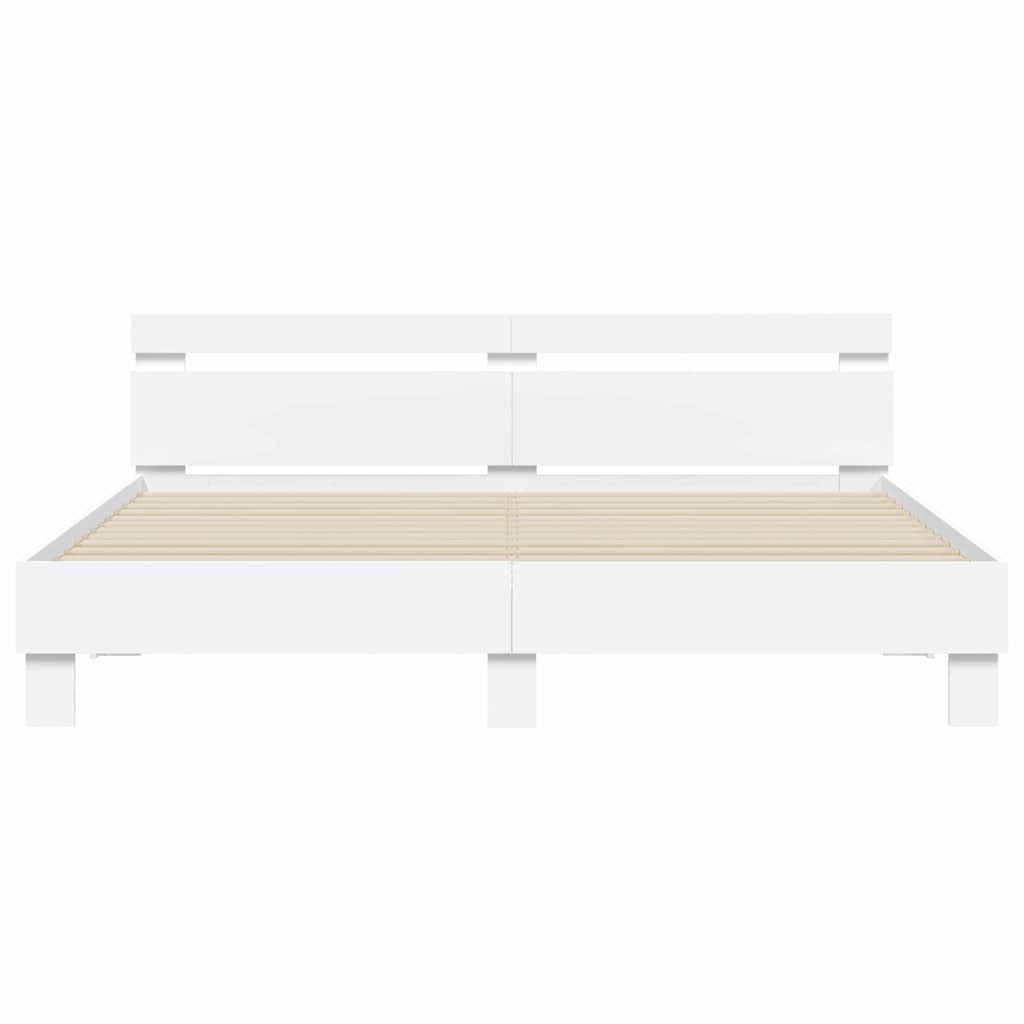 Sengestel med LED Hvid 193 x 203 cm Konstrueret træ