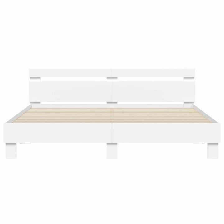 Sengestel med LED Hvid 193 x 203 cm Konstrueret træ