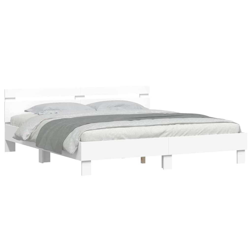 Sengestel med LED Hvid 193 x 203 cm Konstrueret træ
