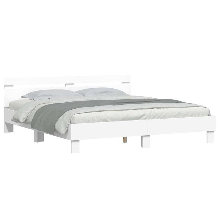 Sengestel med LED Hvid 193 x 203 cm Konstrueret træ