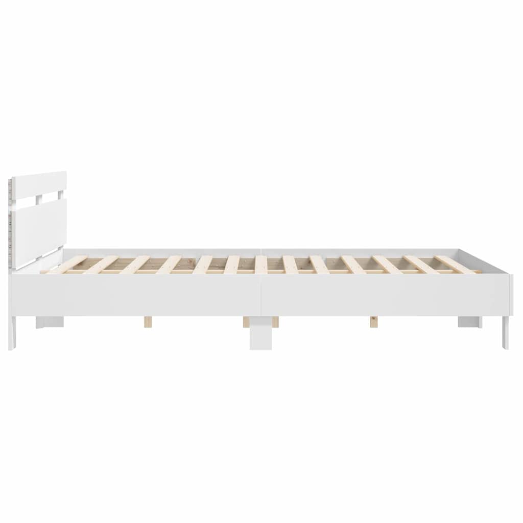 Sengestel med LED Hvid 193 x 203 cm Konstrueret træ