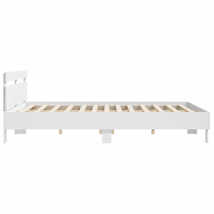 Sengestel med LED Hvid 193 x 203 cm Konstrueret træ